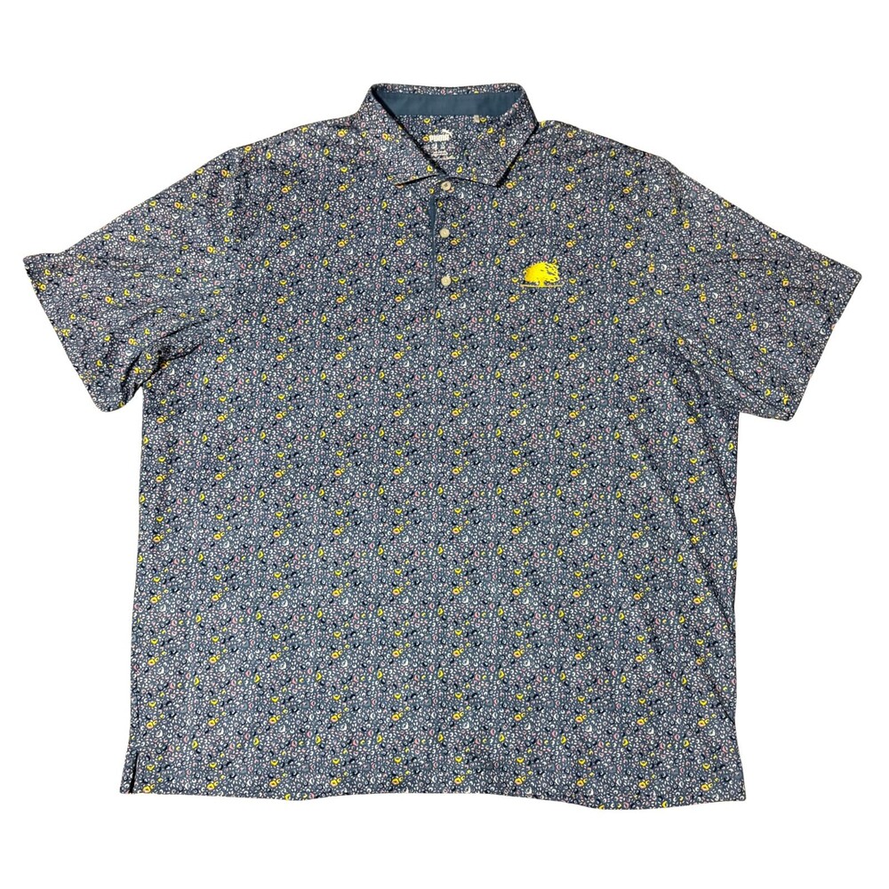Puma Polo Shirt Mens 2XL Blue Floral Golf Performance Stretch Short Sleeve - Picture 2 of 7